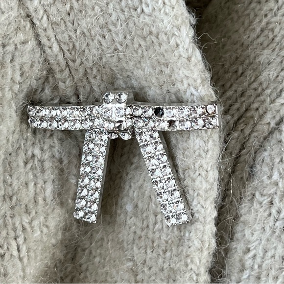 Zara Size M Light Green Puff Sleeve Slouchy Alpaca Blend Rhinestone Bow Cardigan - Picture 4 of 12